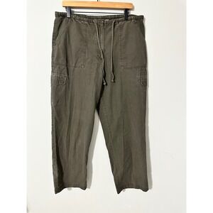 LL Bean Women Cargo Pants Olive Green Cotton Drawstring Waist Size Medium
